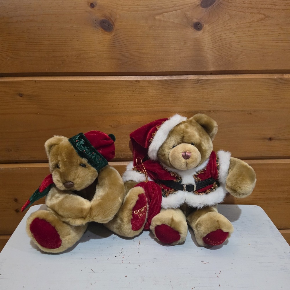 Bundle of 2 Godiva Holiday Christmas Plush Bears 2000 & 2001 10" Vintage F52